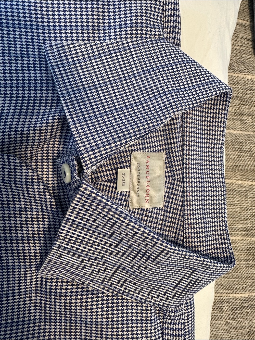 Samuelsohn Navy and White Houndstooth Dress Shirt